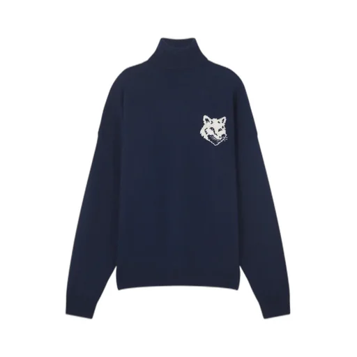Roll-Neck Fox Head Intarsia Knit Jumper