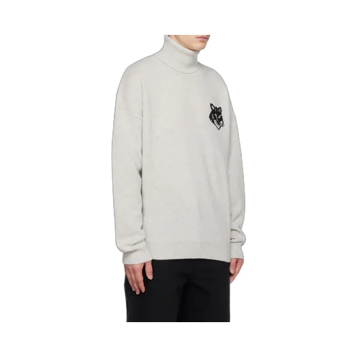 Roll-Neck Fox Head Intarsia-Knit Jumper