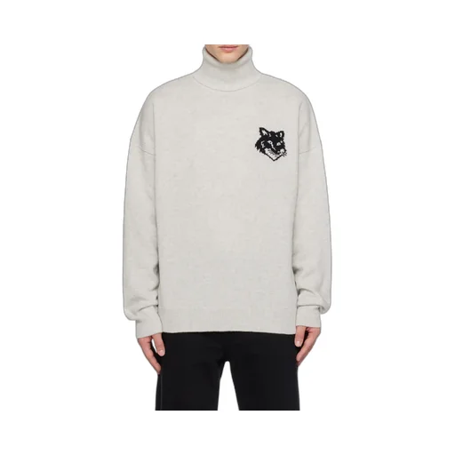 Roll-Neck Fox Head Intarsia-Knit Jumper