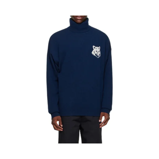 Roll-Neck Fox Head Intarsia Knit Jumper