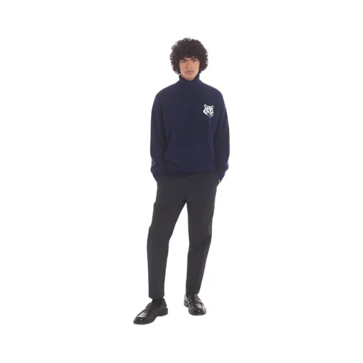 Roll-Neck Fox Head Intarsia Knit Jumper
