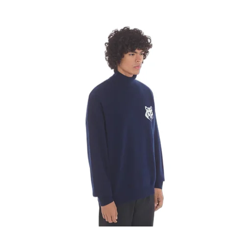 Roll-Neck Fox Head Intarsia Knit Jumper