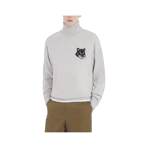 Roll-Neck Fox Head Intarsia-Knit Jumper