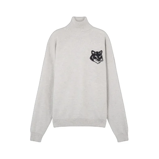 Roll-Neck Fox Head Intarsia-Knit Jumper