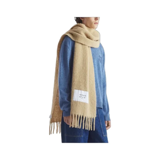 Logo Patch Fringed Knit Scarf