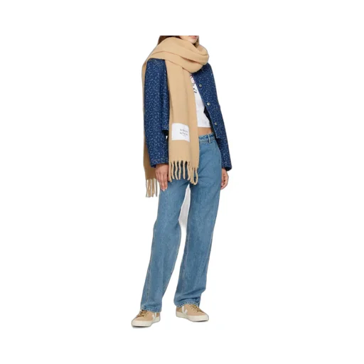 Logo Patch Fringed Knit Scarf