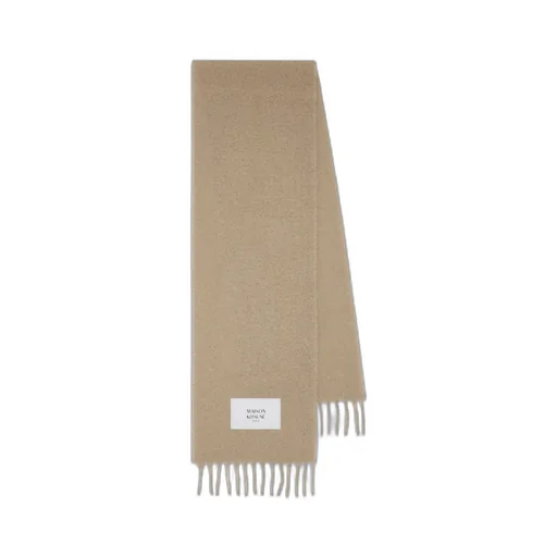 Logo Patch Fringed Knit Scarf