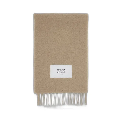 Logo Patch Fringed Knit Scarf
