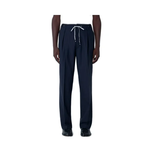 Pinstripe Drawstring Pleated Trousers