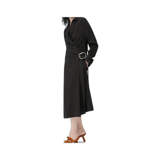 Long-Sleeved Belted Midi Dress