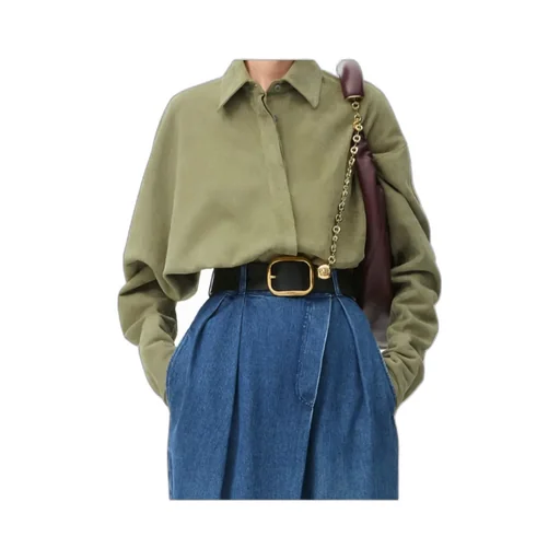 Draped Shirt In Suede Lambskin