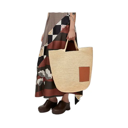 Large Slit Bag In Raffia And Calfskin