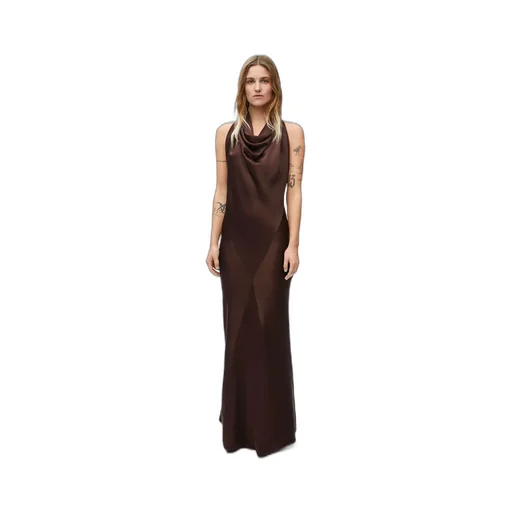 Long Scarf Open-Back Halterneck Satin Dress