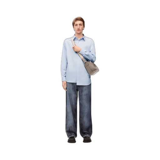 Pinstriped Asymmetric Button-Up Shirt
