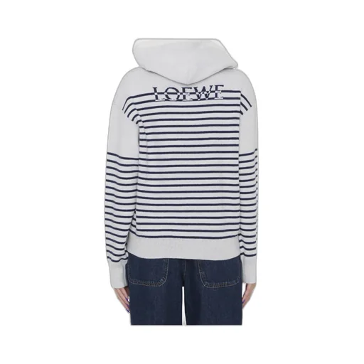 Striped Drawstring Knitted Hoodie