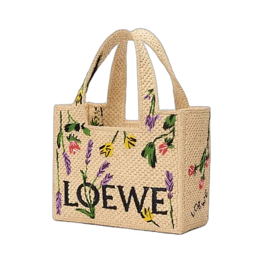 Small Loewe Font Tote In Raffia