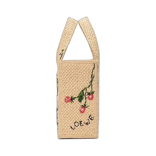 Small Loewe Font Tote In Raffia