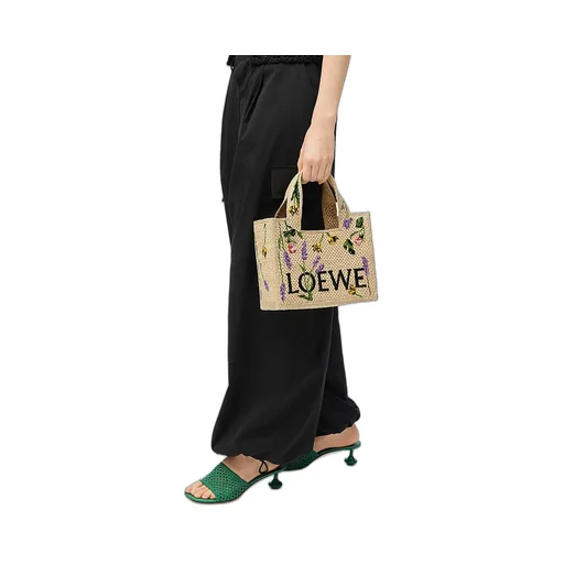 Small Loewe Font Tote In Raffia