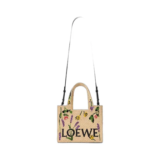 Small Loewe Font Tote In Raffia