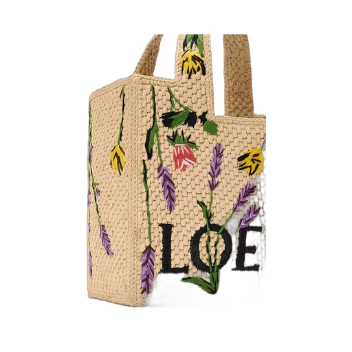Small Loewe Font Tote In Raffia