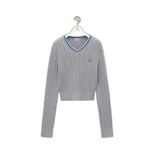 Cropped Cable Knit V-Neck Sweater