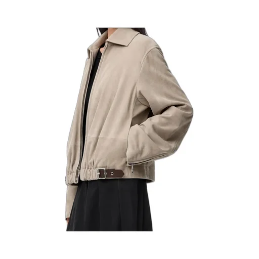 Belted Jacket In Suede Goatskin