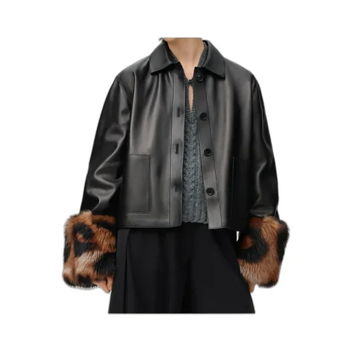 Fur-Trim Leather Jacket