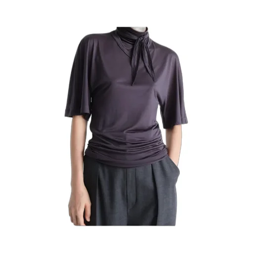 Short Sleeved Scarf Detailed Blouse