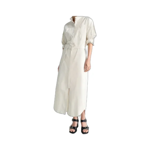 Long-Sleeved Belted Maxi Shirt Dress