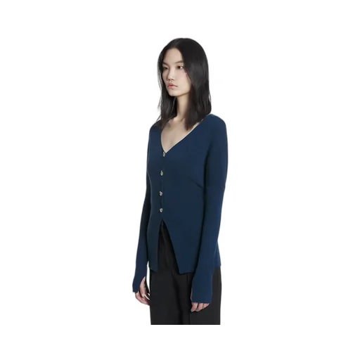 V-Neck Buttoned Long-Sleeved Cardigan