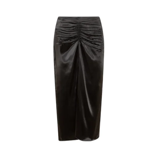 Ruched Satin Midi Skirt
