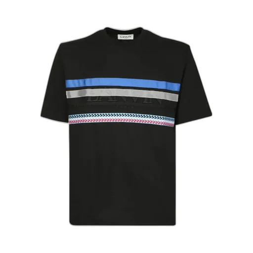 Striped Round Collar Logo Short-Sleeved T-Shirt