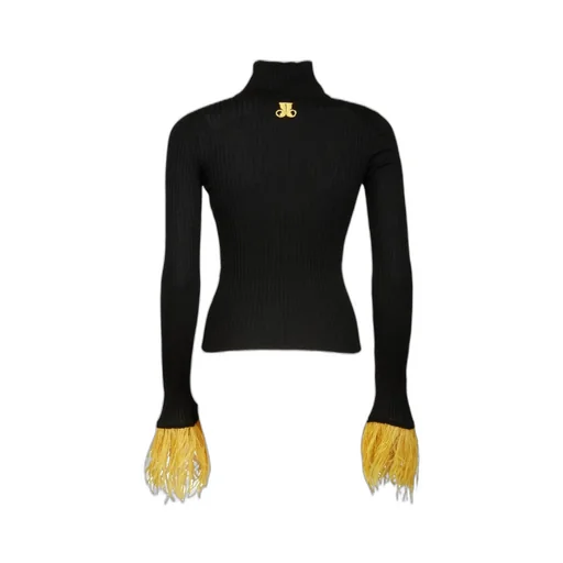 Feather-Cuff Ribbed-Knit Jumper