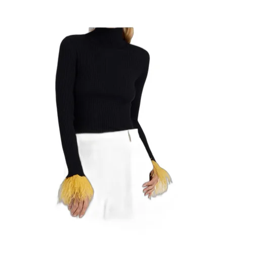 Feather-Cuff Ribbed-Knit Jumper
