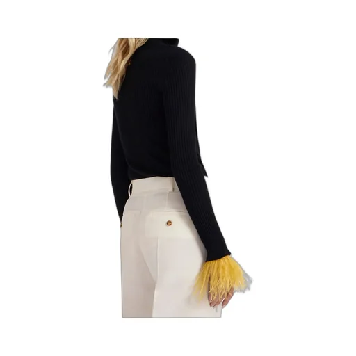 Feather-Cuff Ribbed-Knit Jumper