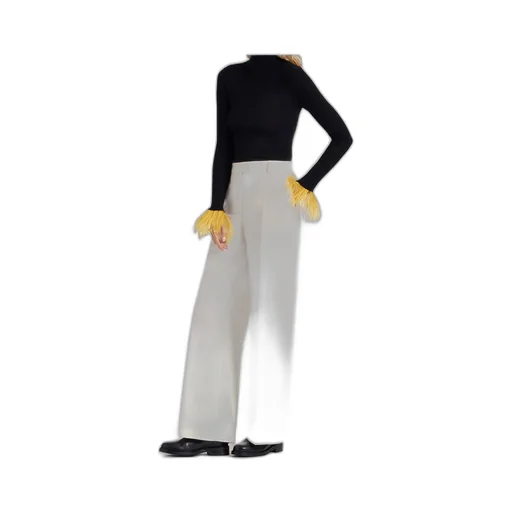 Feather-Cuff Ribbed-Knit Jumper