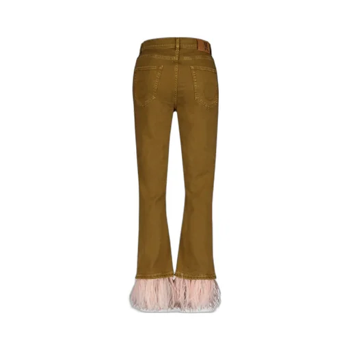 Fancy Feather-Trim Cropped Jeans