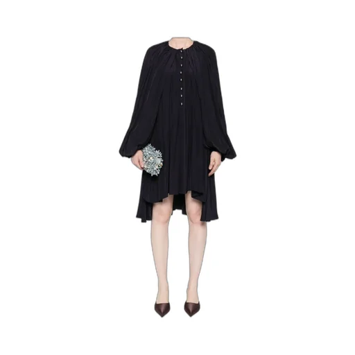 Pleated Button-Front Mini Dress