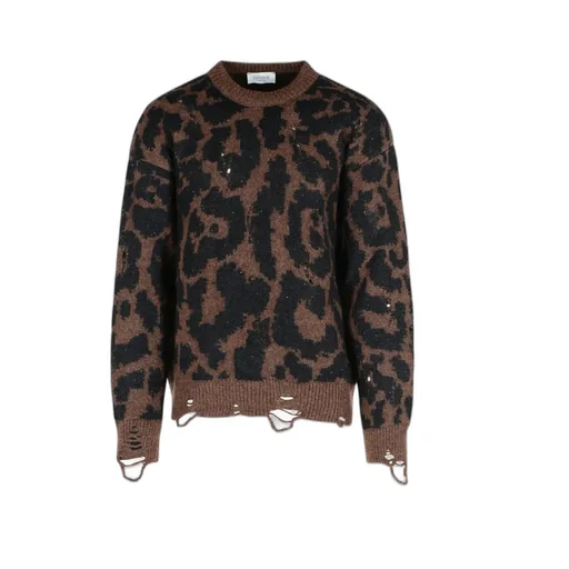 Leopard-Print Frayed-Trim Sweater
