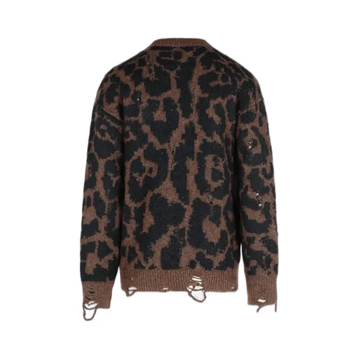 Leopard-Print Frayed-Trim Sweater