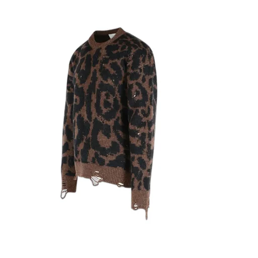 Leopard-Print Frayed-Trim Sweater