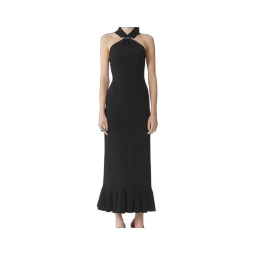 Halterneck Dress With Ruffled Hem
