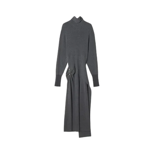 Turtleneck Knit Dress With Brooch
