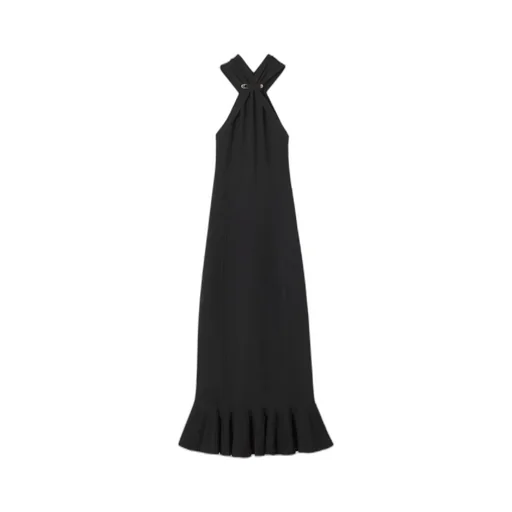 Halterneck Dress With Ruffled Hem