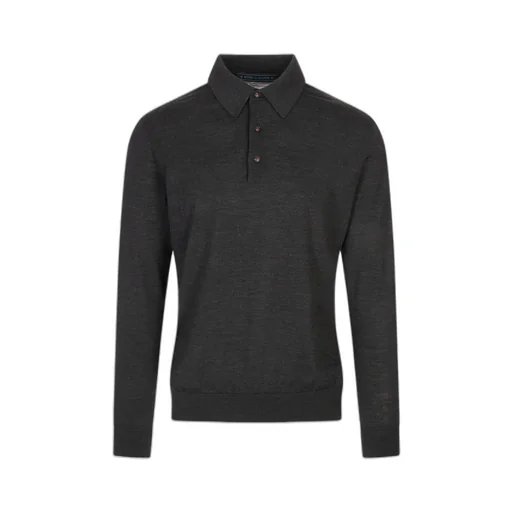 Long Sleeved Buttoned Knitted Polo Shirt