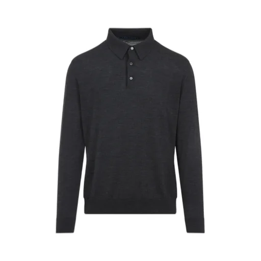 Long Sleeved Buttoned Knitted Polo Shirt