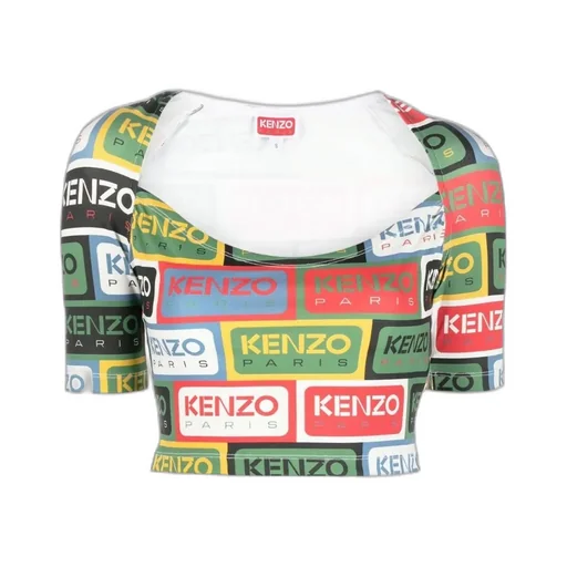 All-Over Logo Printed Crewneck Crop Top