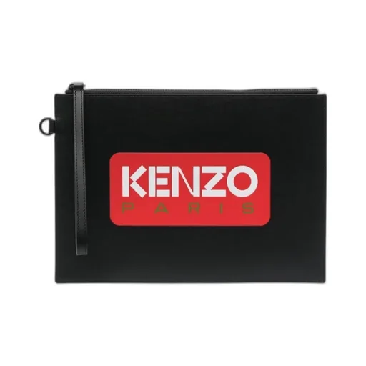 Logo Printed Zipped Large Clutch Bag