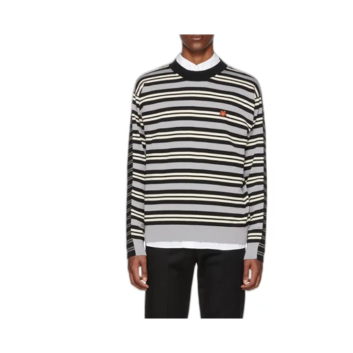 Floral Embroidered Striped Knitted Sweater