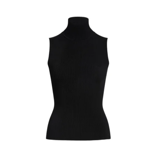 High Neck Straight Hem Sleeveless Top